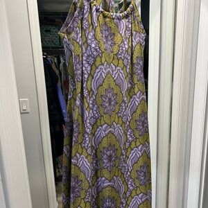 Prana Lavender and Chartreuse Halter-Style Printed Mini Dress